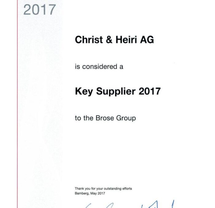 Christ & Heiri receives the Brose Key Supplier Award for the second time in a row