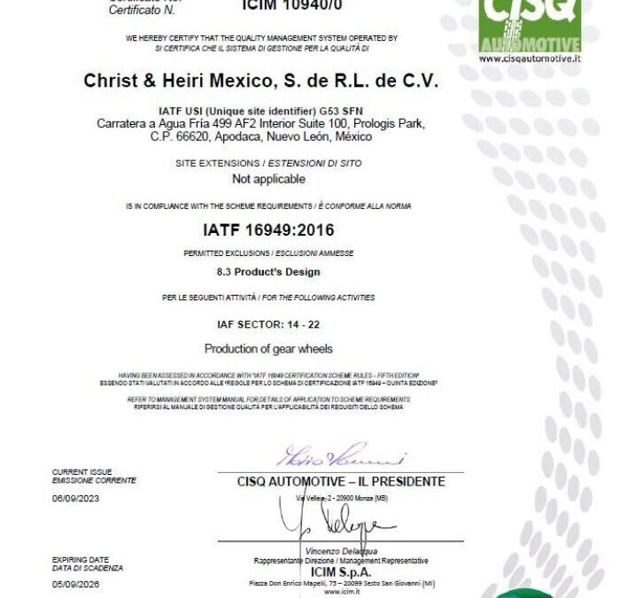 Successful certification according to IATF 16949 at our site in Mexico