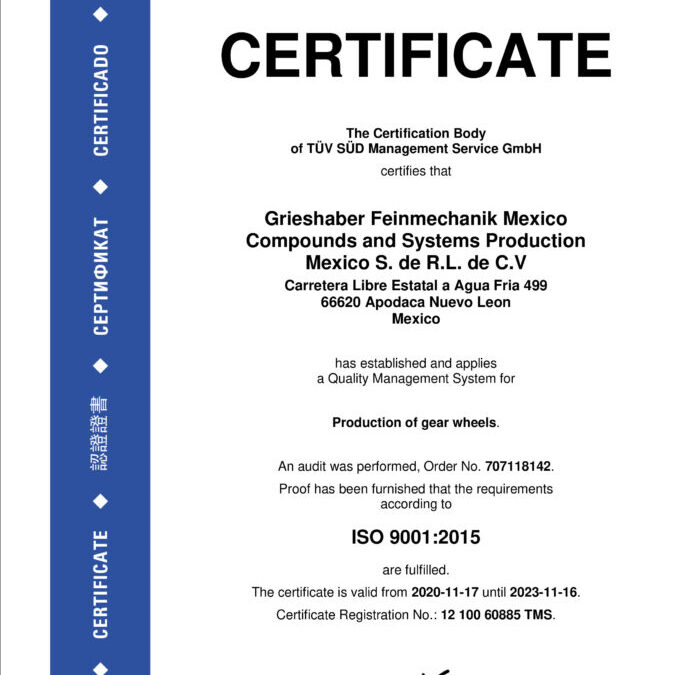 Erfolgreiche Zertifizierung nach ISO 9001 an unserem Standort in Mexiko