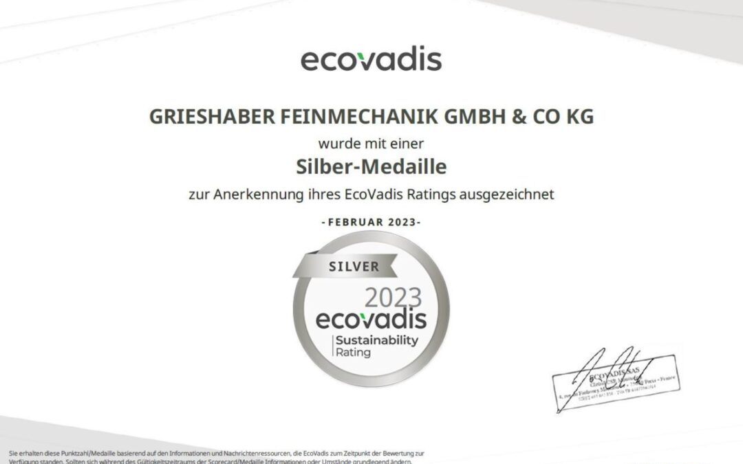 Grieshaber Feinmechanik is awarded silver medal for sustainable business by EcoVadis