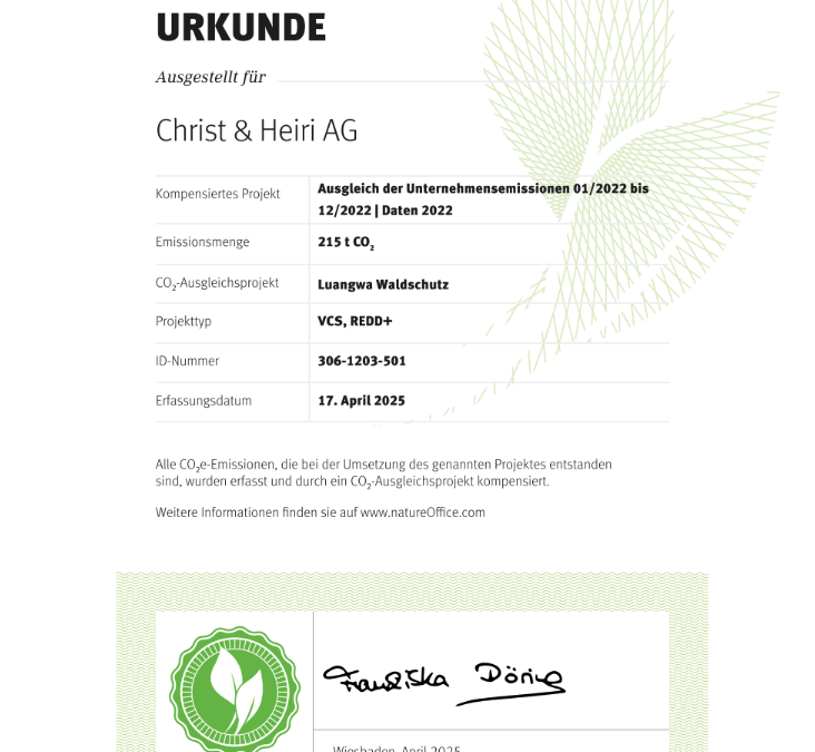 CHRIST & HEIRI AG AND GRIESHABER FEINMECHANIK GMBH & CO. KG ARE CLIMATE NEUTRAL
