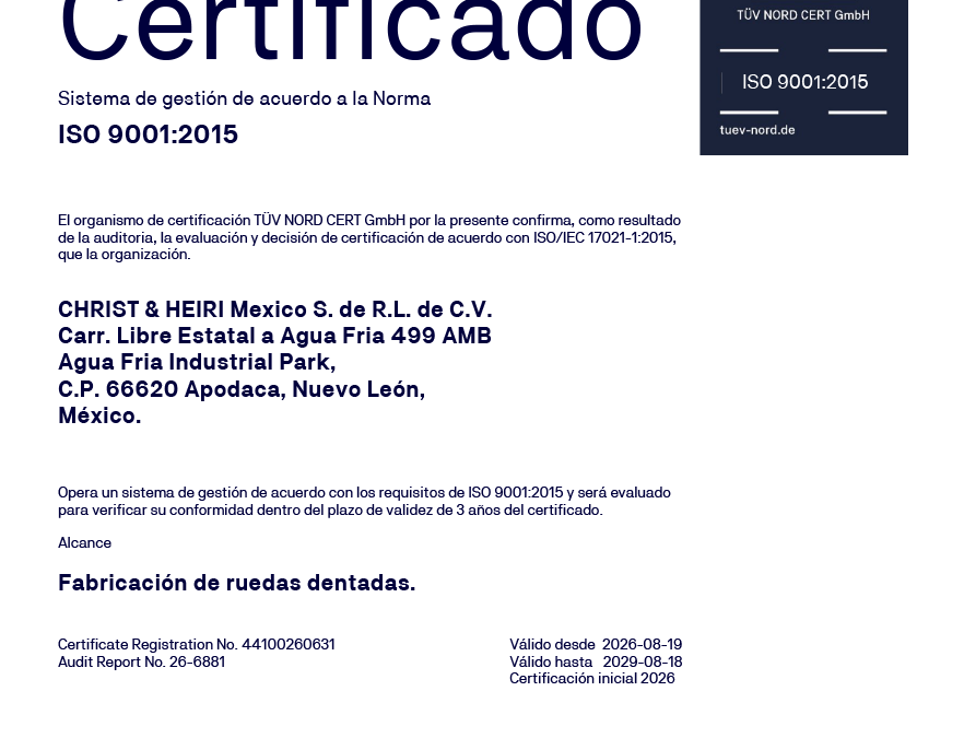 Recertificación exitosa de nuestra planta en México