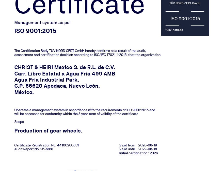 Recertification réussie de notre site au Mexique